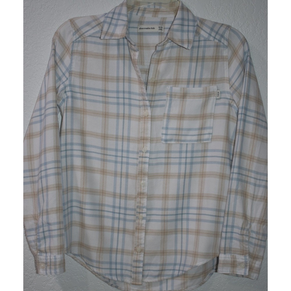 Abercrombie Kids Plaid Flannel Button Down Shirt Logo Pocket Sz 11/12 Soft Comfy